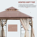 Outsunny 10' X 10' Metal Patio Gazebo, Double Roof Outdoor Gazebo Canopy Shelter With Tree Motifs Corner Frame And Netting, For Garden, Lawn, Backyard, And Deck, Brown Brown Polyester