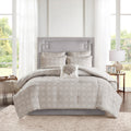 6 Piece Embroidered Cotton Reversible Comforter Set Ivory King Cal King King Ivory Polyester