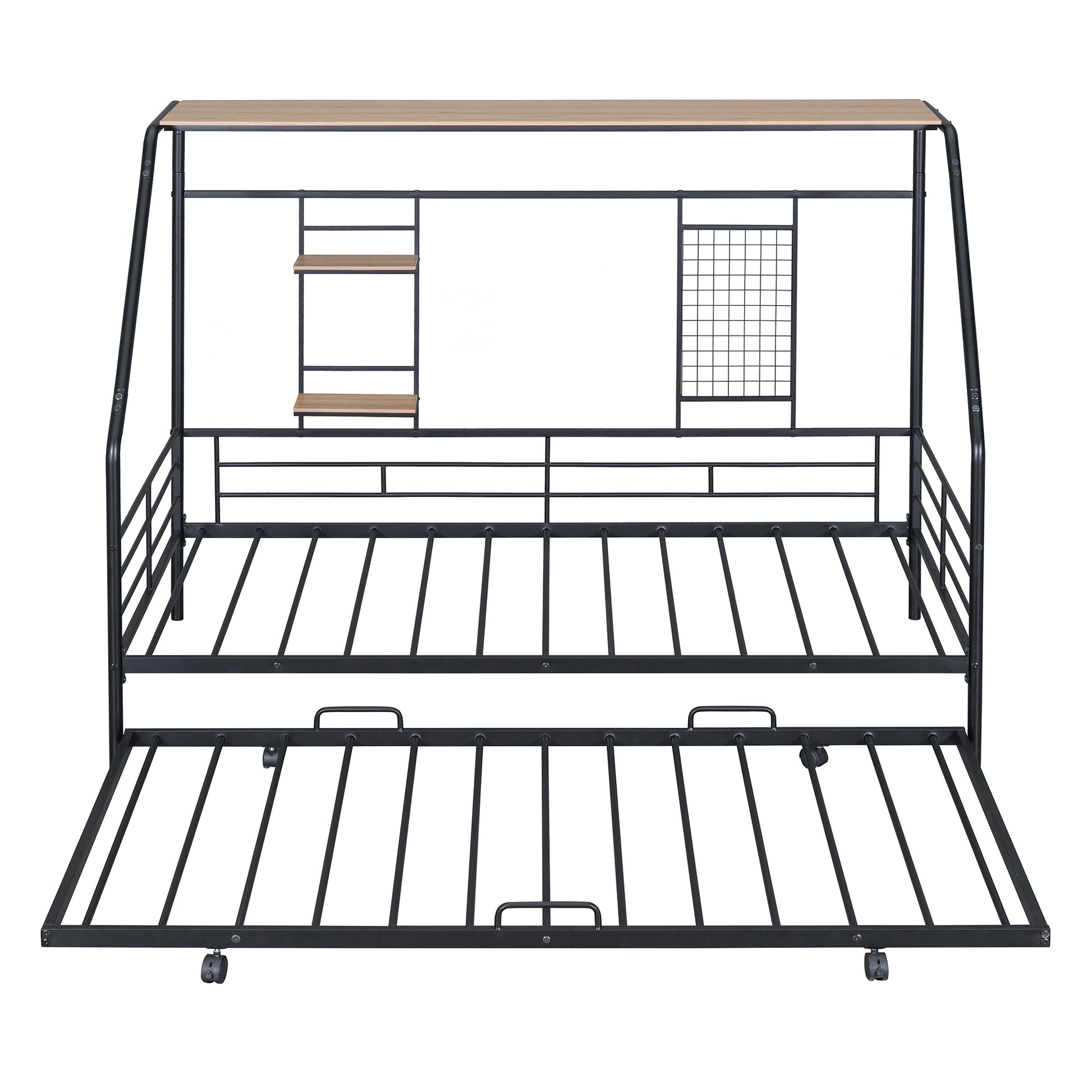 Twin Size Metal House Bed With Trundle, Black Twin Black Metal