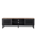 63 Inch Mid Century Modern Tv Stand With Slatted Grille Striped Doors, Tv Stand With Storage, Entertainment Center For Living Room Bedroom, Tv Media Console Black Brown 60 69 Inches Mdf