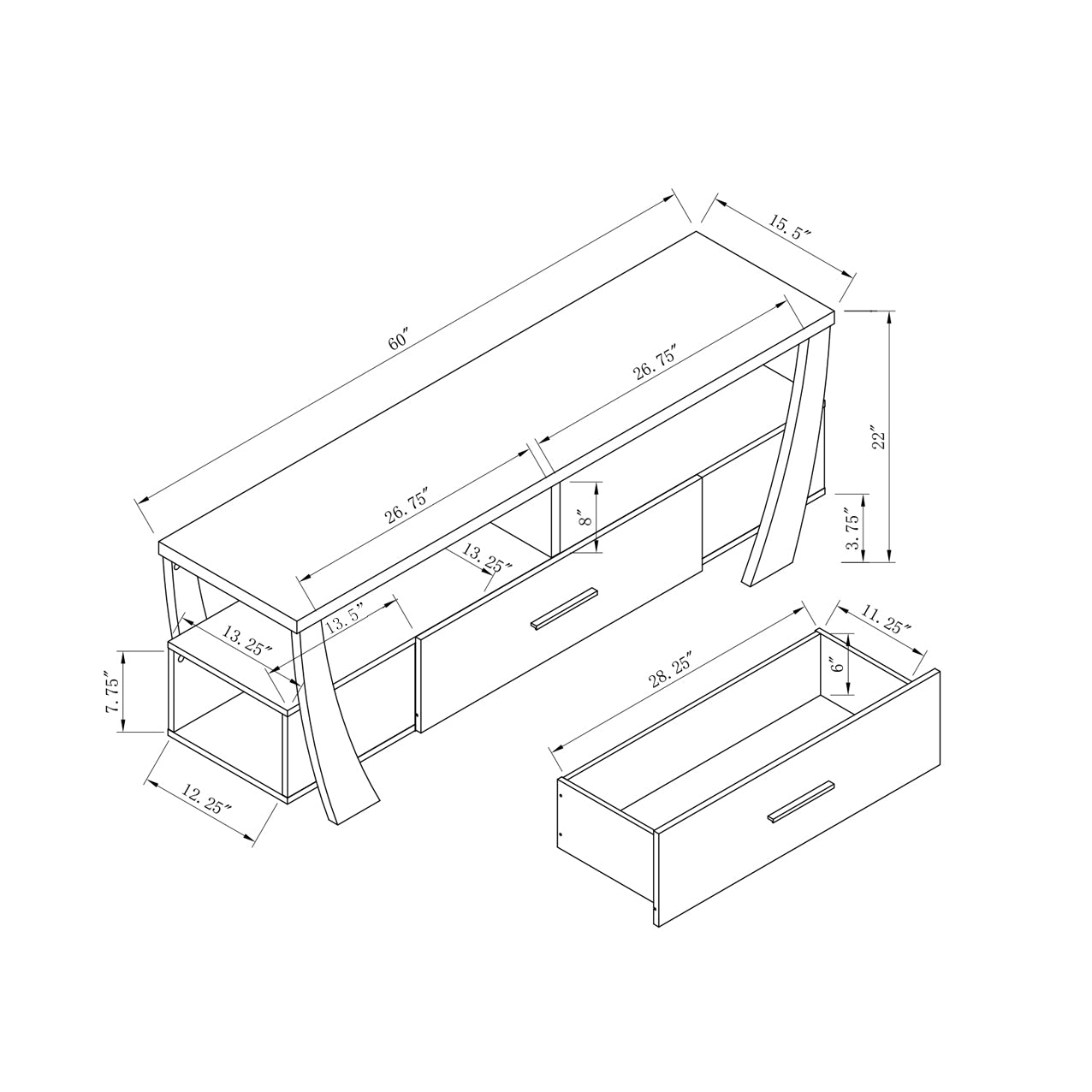 White Tv Stand With Two Shelves, One Drawer, And Side Shelf Modern Entertainment Center For Media Storage White 60 69 Inches Mdf