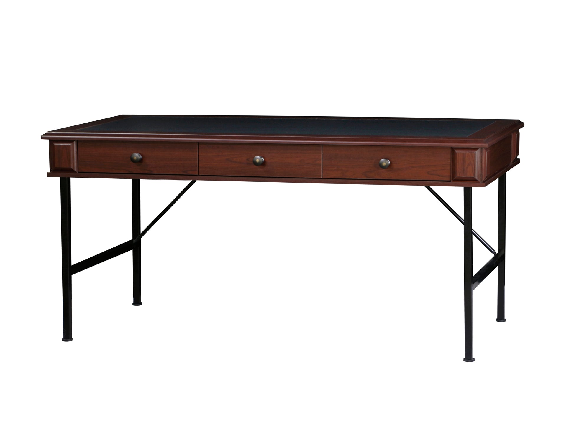 63" Writing Desk "Chic Cherry And Black Dual Tone Office Desk Elegant, Durable Writing Table With Storage Drawers And Metal Frame" Cherry Solid Wood