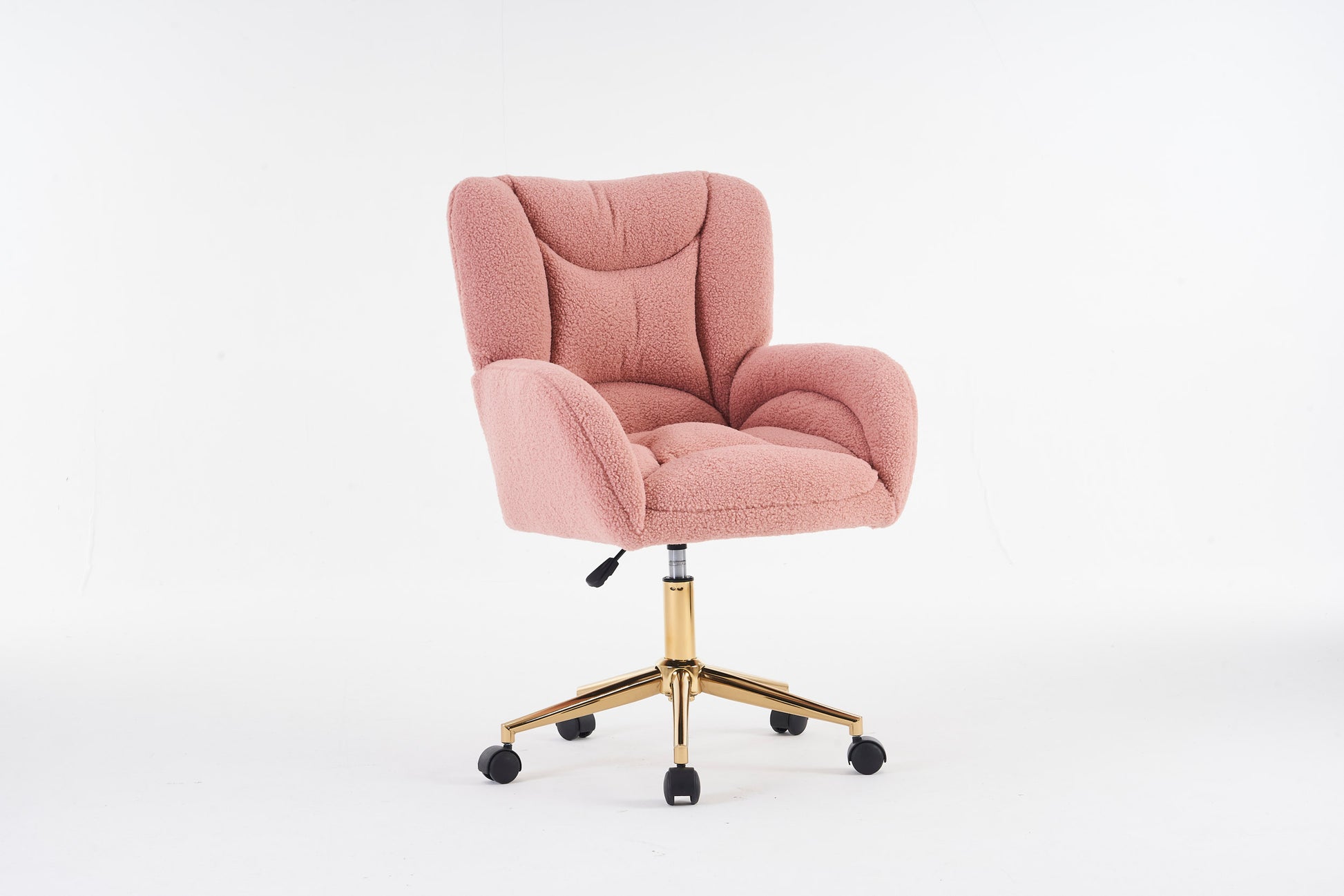 005 Teddy Fabric 360 Swivel Home Office Chair With Gold Metal Base And Universal Wheels,Pink Solid Pink Office Sponge Wipe Clean Modern Office Chairs Tufted Back Foam Swivel Teddy