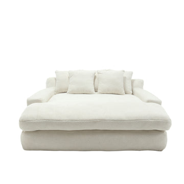 Coolmore Chenille 2 Seater Lazy Sofa With 5 Back Pillows,Comfy Sofa Deep Seat Couch For Living Room,Club White White Chenille 2 Seat