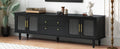 Retro Design Tv Stand With Fluted Glass Doors For Tvs Up To 78'', Practical Media Console With 2 Drawers And Cabinets, Elegant Entertainment Center For Living Room, Black Black Primary Living Space 70 79 Inches 70 79 Inches Particle Board