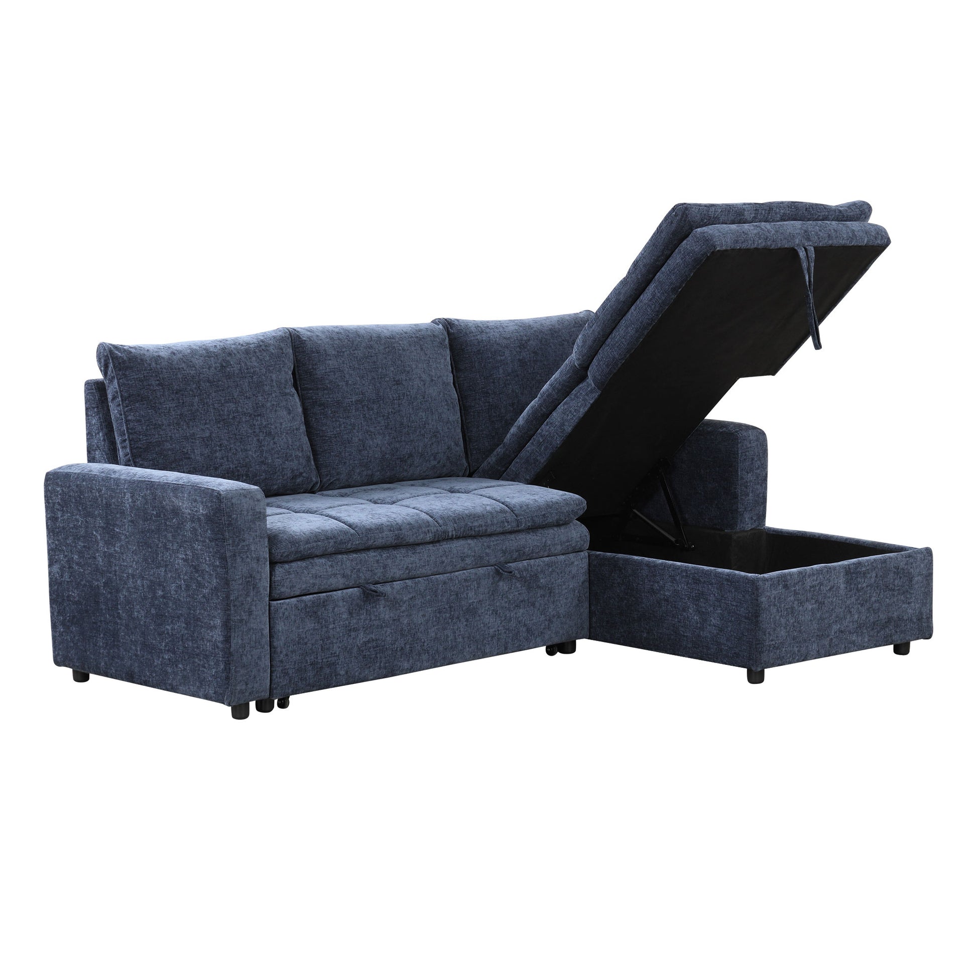 Soft Upholstered Sectional Sofa Bed With Storage Space, Suitable For Living Rooms And Apartments. Blue Wood Polyester 3 Seat