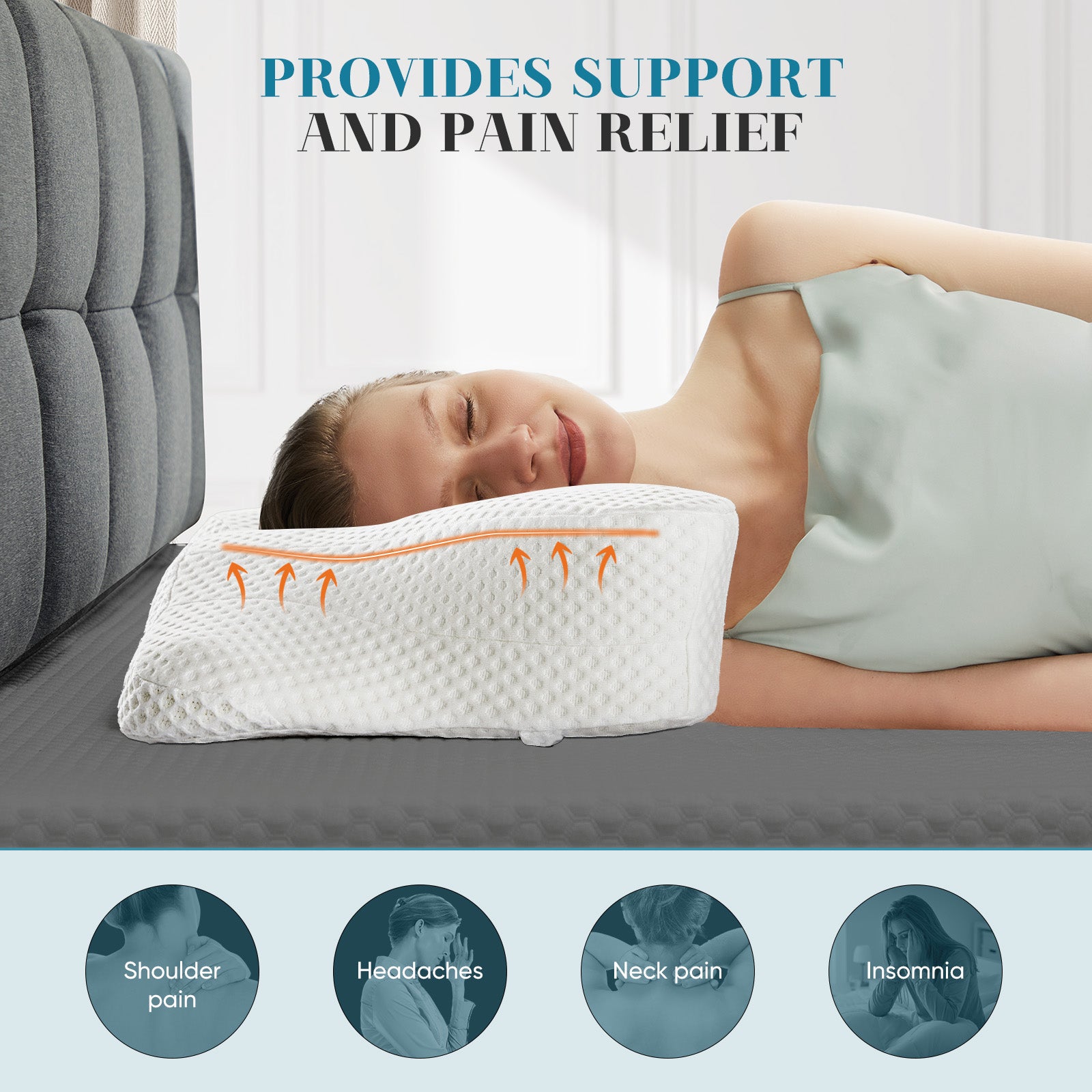 Sleeping Pillow, Bedroom Bedding, Neck Support Pillow, White,1 Piece White Fabric