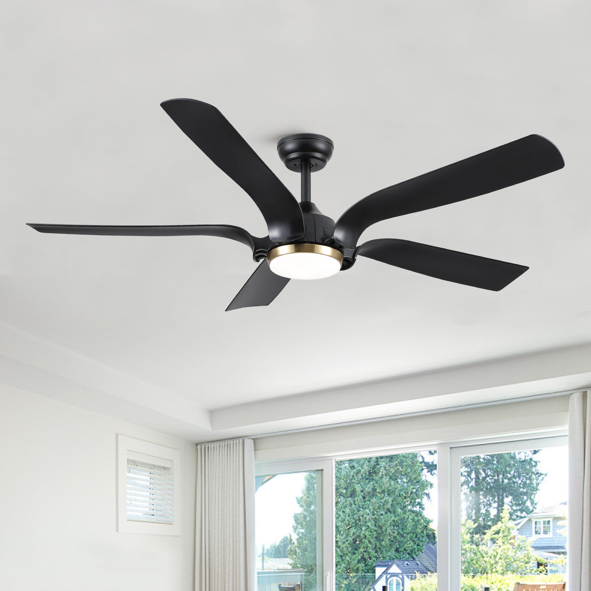 Smart 56" Integrated Led Ceiling Fan With Antique Brown Blades In Matte Black Fan Body Finish Black Abs