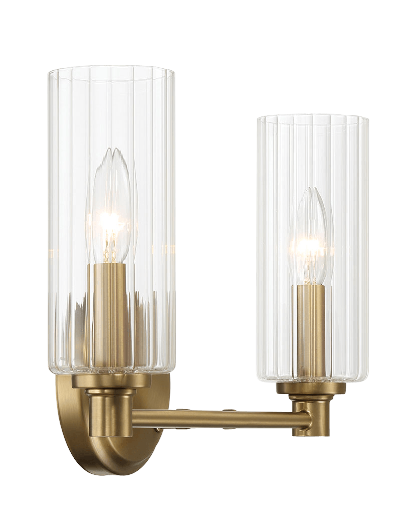 Regal Double Light Vanity With Clear Ribbed Glass Satin Brass Clear,Gold Glass,Metal