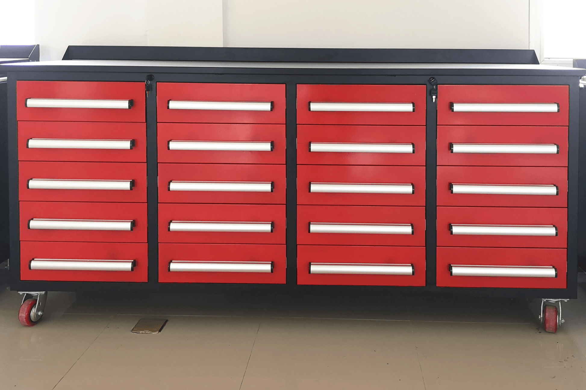 7' Garage Storage Cabinets With Workbench 20 Drawers Red Steel