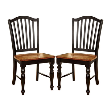 Set Of 2 Side Chairs In Black And Antique Oak Finish Black Dining Room Rectangular Transitional Dining Chairs Slat Back Set Of 2 Solid Wood Mdf