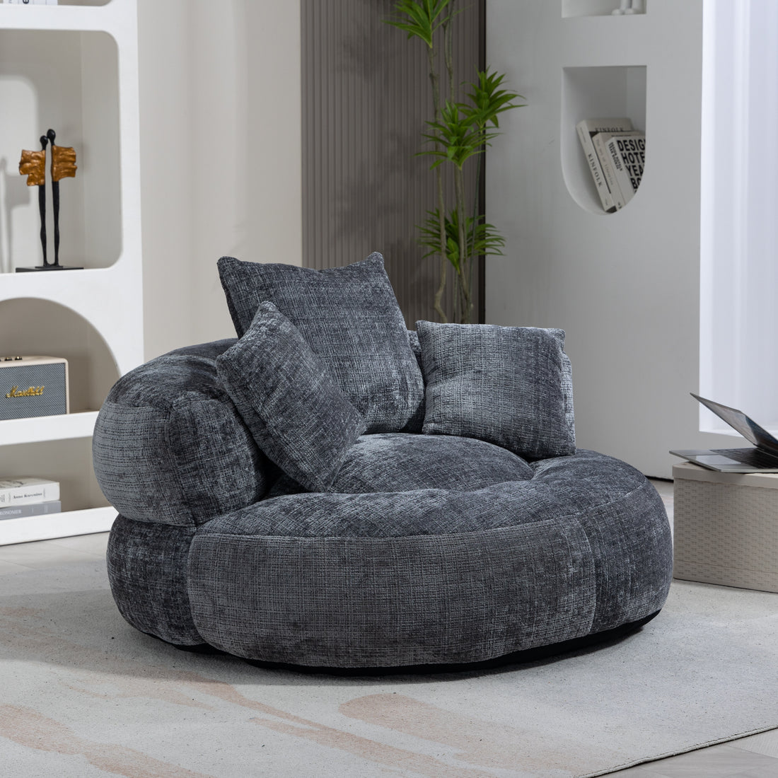 Coolmore Lazy Sofa Durable Comfort Lounger High Back Bean Bag Chair Couch With Three Pillows For Adults And Kids, Indoor & Outdoor, Single Gaming Sofa Chair For Bedroom,Office Gray Chenille Gray Foam Chenille 1 Seat
