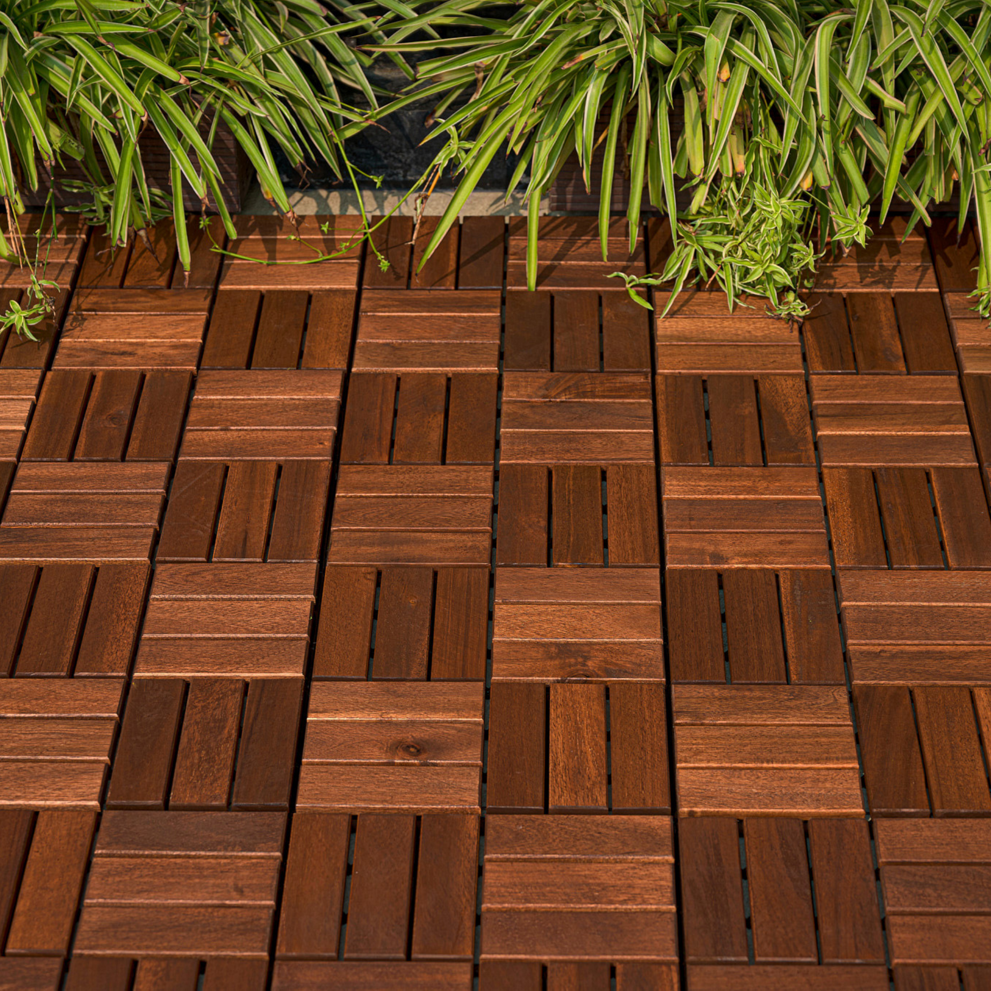 Acacia Wood Interlocking Deck Tiles Checker Pattern, 10Pcs 12" X 12" Square Brown Acacia Hardwood Outdoor Flooring For Patio, Bancony, Pool Side,.. Brown Garden & Outdoor Acacia Wood