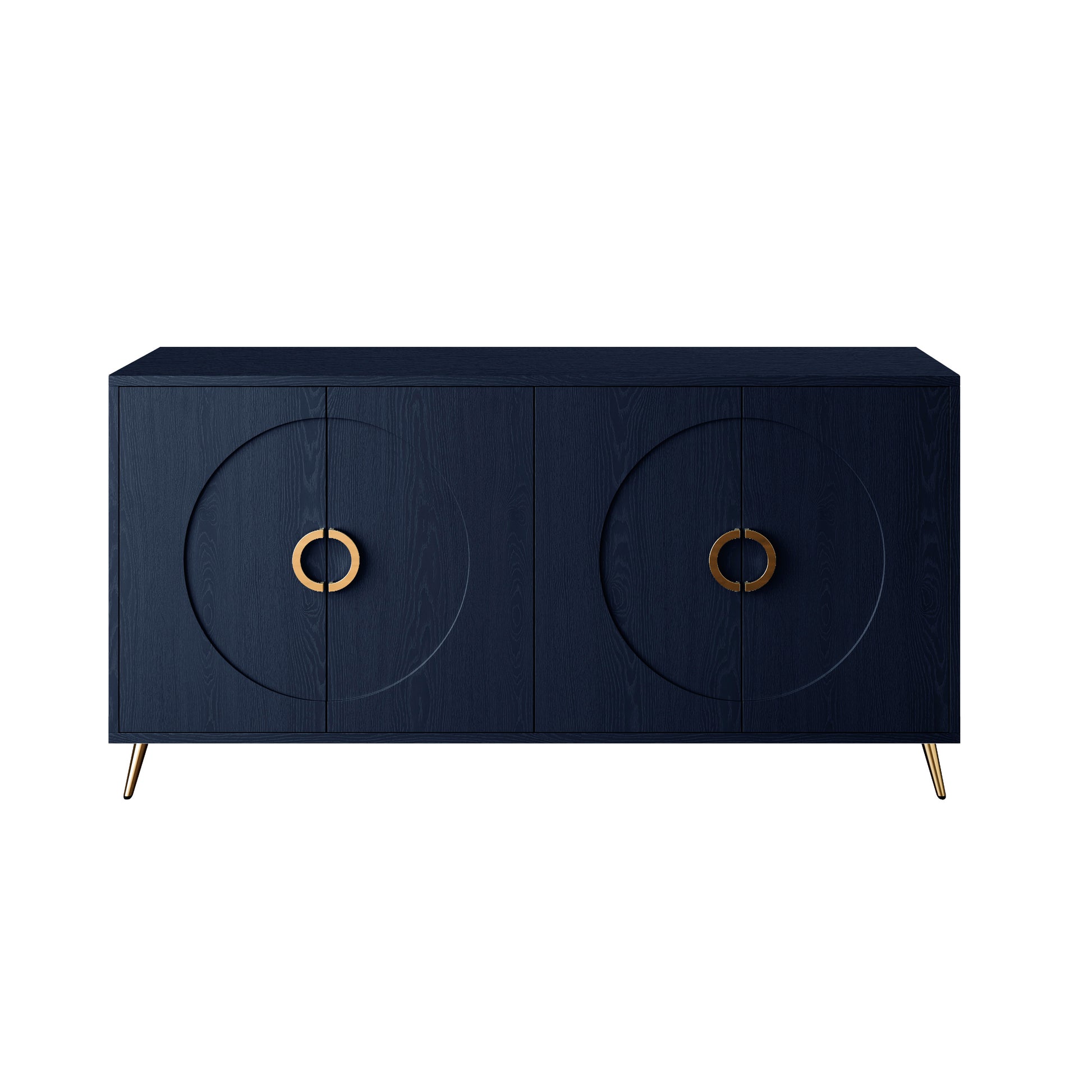 Modern Lacquered 4 Door Wooden Cabinet Sideboard Buffet Server Cabinet Storage Cabinet, For Living Room, Entryway, Hallway, Office, Kitchen And Dining Room, Navy Blue Lacquered Navy Blue Adjustable Shelves Engineered Wood