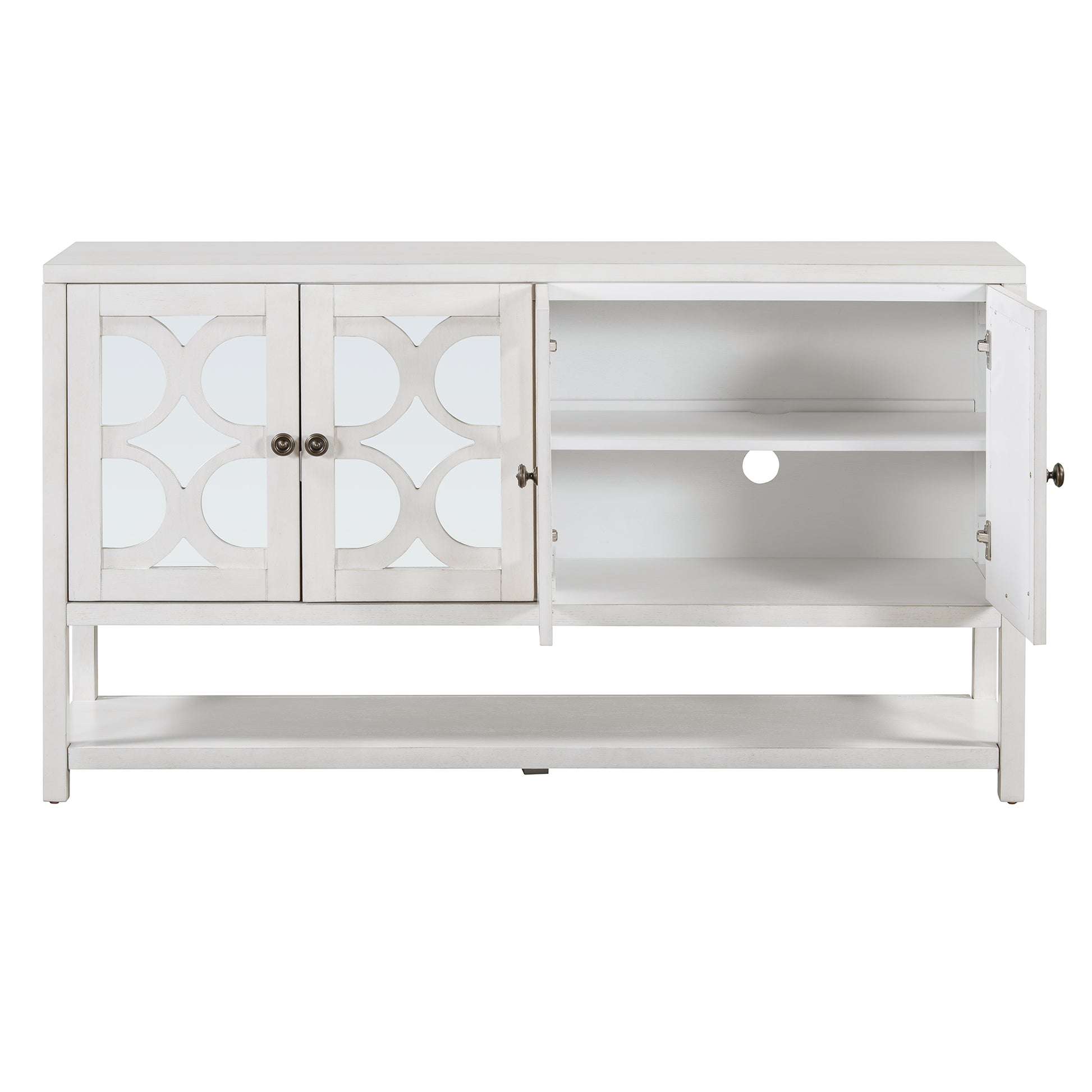 Elegant Retro Console Table Storage Cabinet Sideboard With Mirrored Doors, Spacious Shelves, And Durable Acacia Wood Legs Perfect For Living Room, Dining Room, Or Entryway Antique White Antique White Primary Living Space Solid Wood Mdf