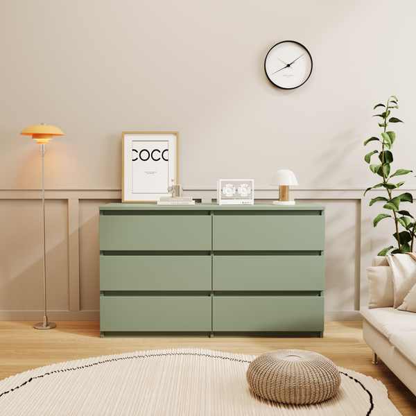 gray green dresser Richmond Ridged Wide 6 Drawer Dresser, Matte Sage Green