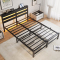 Queen Size Metal Bed Frame With Wooden Headboard, Rgb Lights, Charger, Storage Shelf, Noise Free, No Box Spring Needed, Black Box Spring Not Required Queen Black Metal Bedroom Bed Frame Metal & Wood