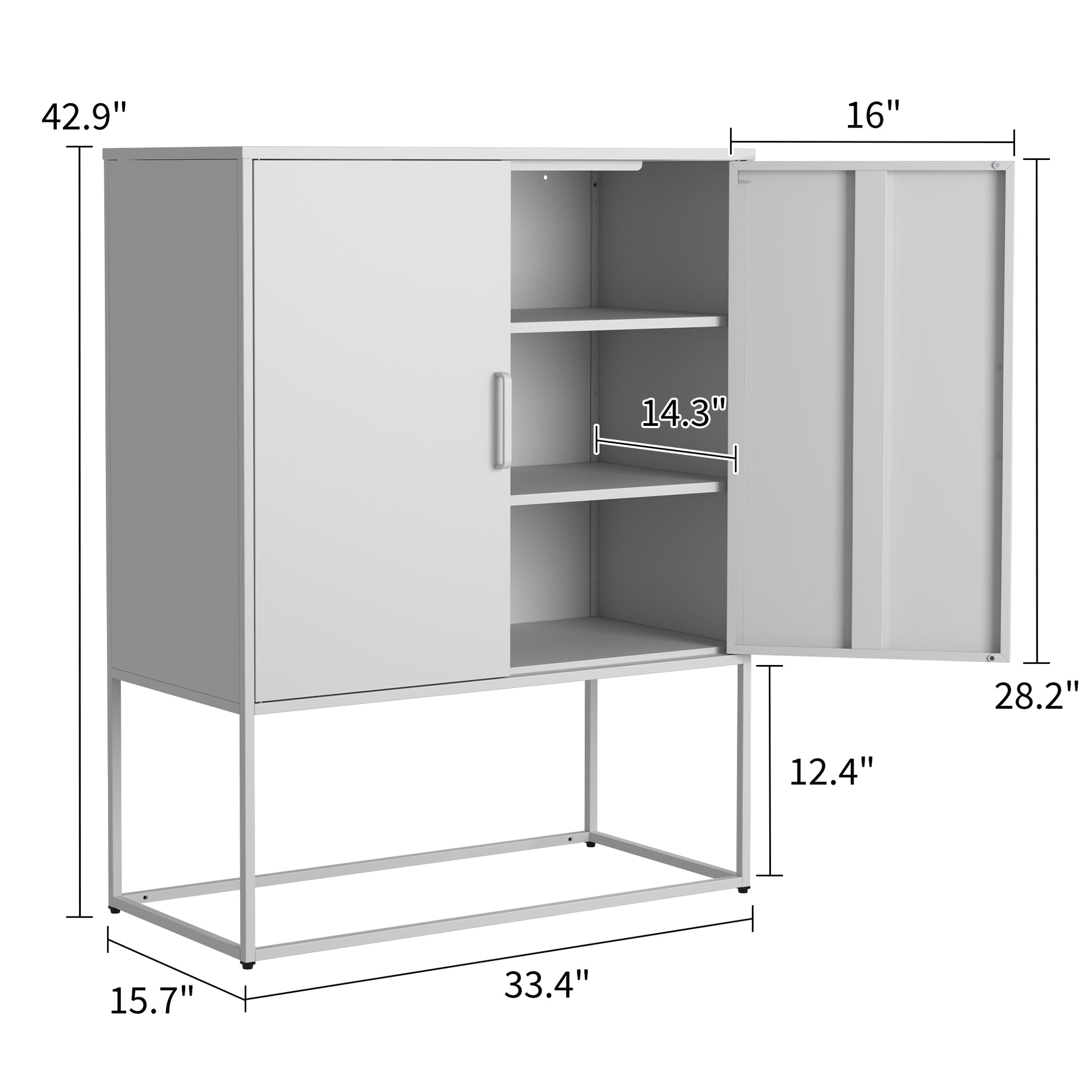 Heavy Duty Metal Buffet Sideboard Modern Steel Storage Cabinet With 2 Shelves, Free Standing Accent Cabinet With Magnetic Doors For Bedroom, Kitchen, And Home Office, Anti Tip Design Easy Assemble Accent Chests 1 2 Shelves Antique White Primary Living