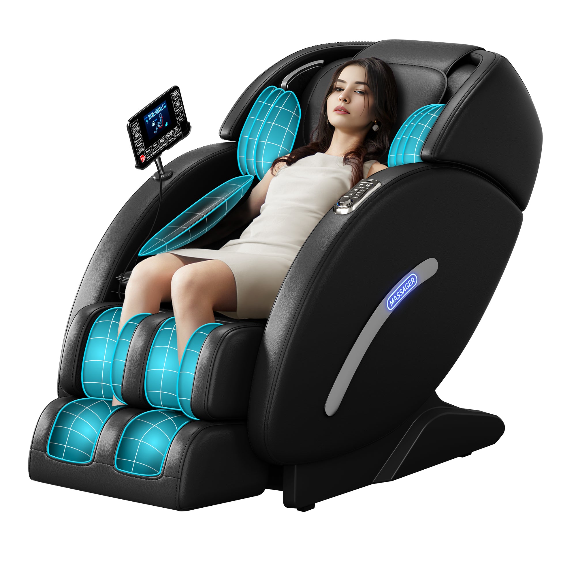 Full Body Massage Chair, Full Body Zero Gravity With 3D Massage Mechanism, 6 Auto Massage Mode, Waist And Calf Heater, Foot Roller, Bluetooth Speaker Black Black Power Remote Metal Primary Living Space Medium Duty Luxury,Modern Push Button Polyurethane