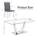 Table And Chair Set, Modern Dining Table, Tempered Glass Tabletop And Silver Colored Leg Table, Soft And Comfortable Dining Chair, Perfect For Dinner, Meetings, Home And Office Decor Gray Seats 4 Glass