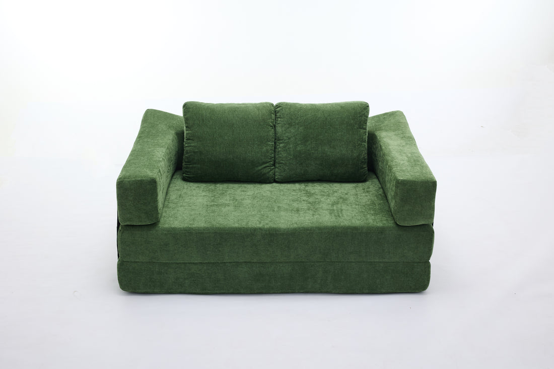 Modern Minimalist Sofa, Fold Out Sofa Bed, Convertible Chair Floor Couch & Sleeping Mattress For Living Room, Bedroom, Apartment, Removable Backrest, Green Green Chenille Soft Vintage Chenille 2 Seat