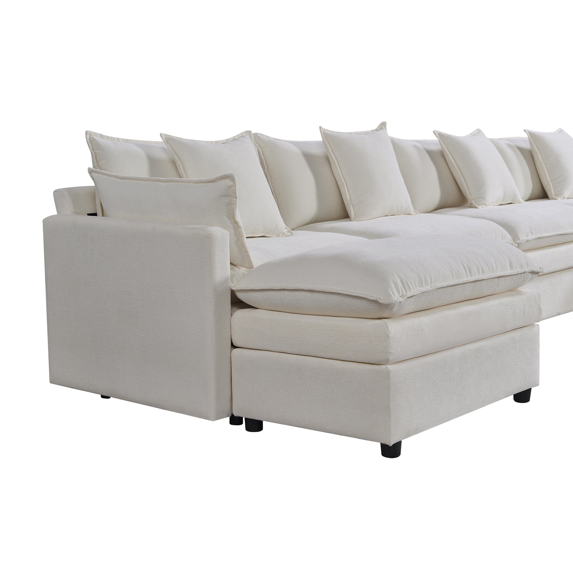 142.52"Modern Chenille U Shaped Sectional Sofa With Convertible Chaise, Comfy Cloud Couch Deep Sectional Sofa With Ottomans For Living Room White Wood Foam Chenille 4 Seat