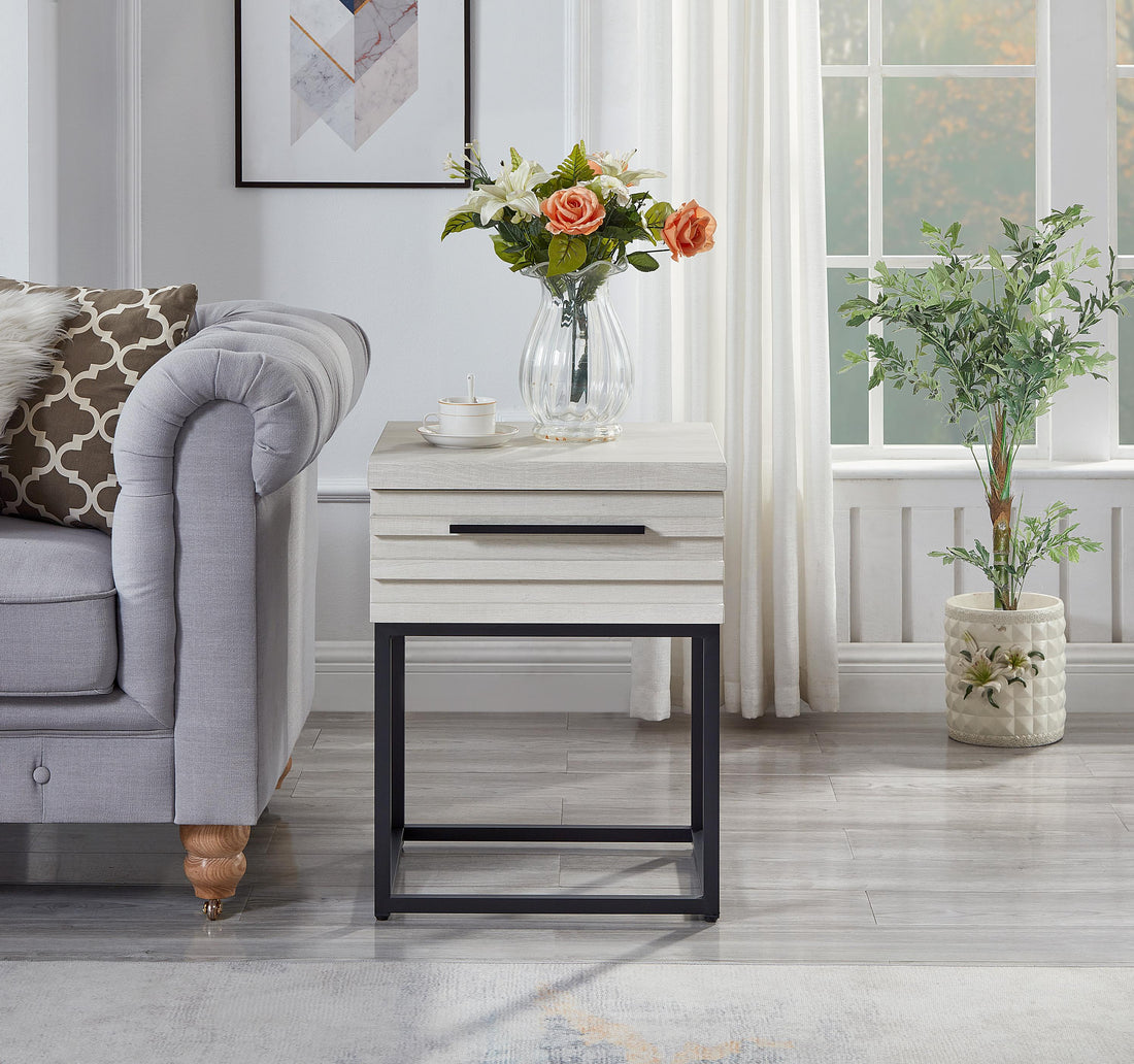 Celestial Contemporary Storage End Table, White White Wood Metal