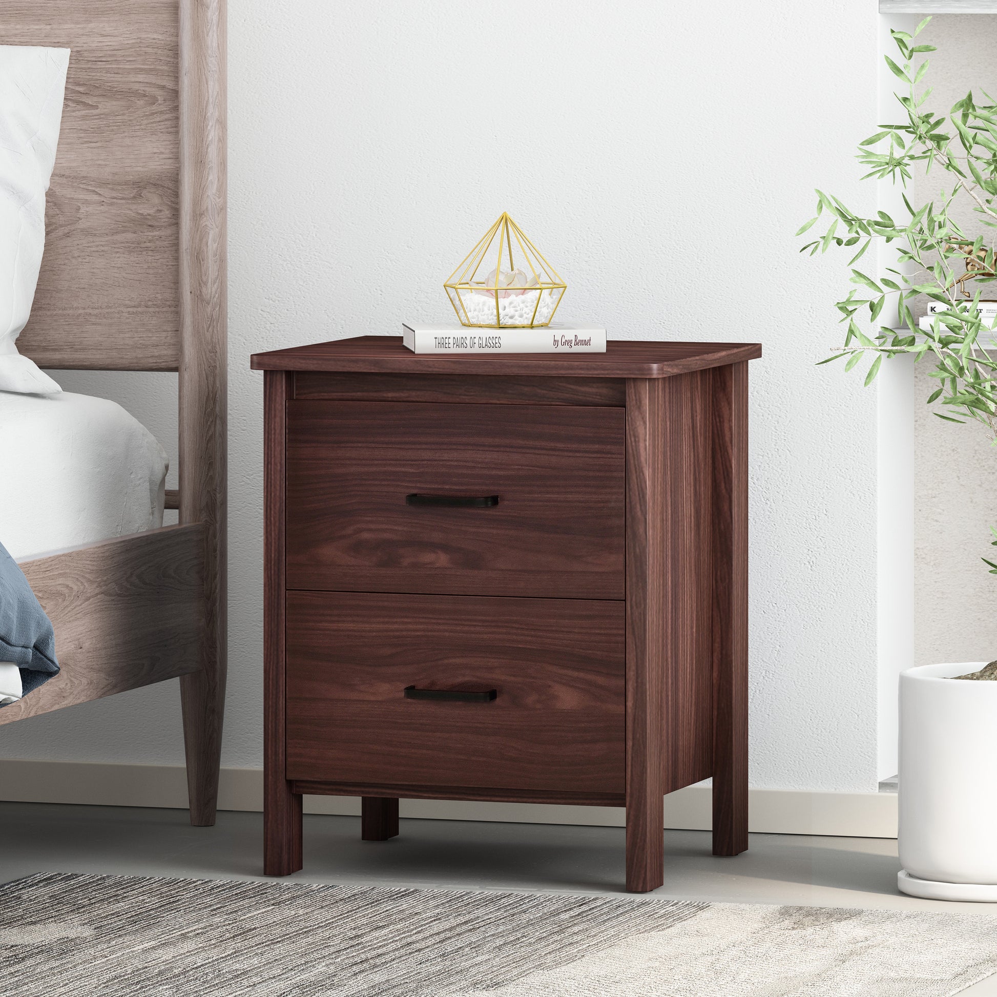 Toolless Assembly Nightstand Wenge Mdf