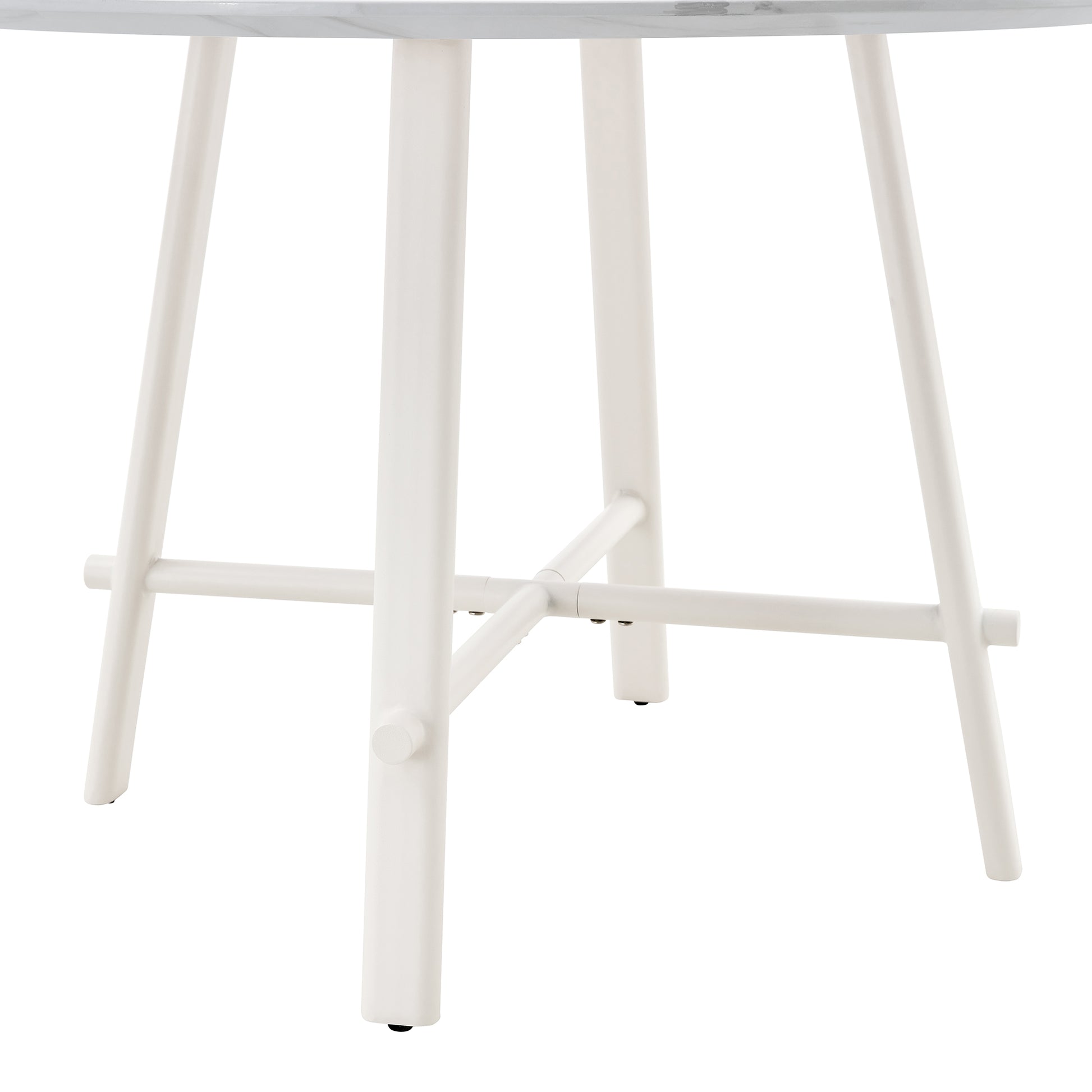A Modern Minimalist Circular Dining Table With A 42 Inch Diameter White Patterned Tabletop And White Metal Legs. Suitable For Restaurants, Living Rooms, And Conference Rooms. White Mdf Metal
