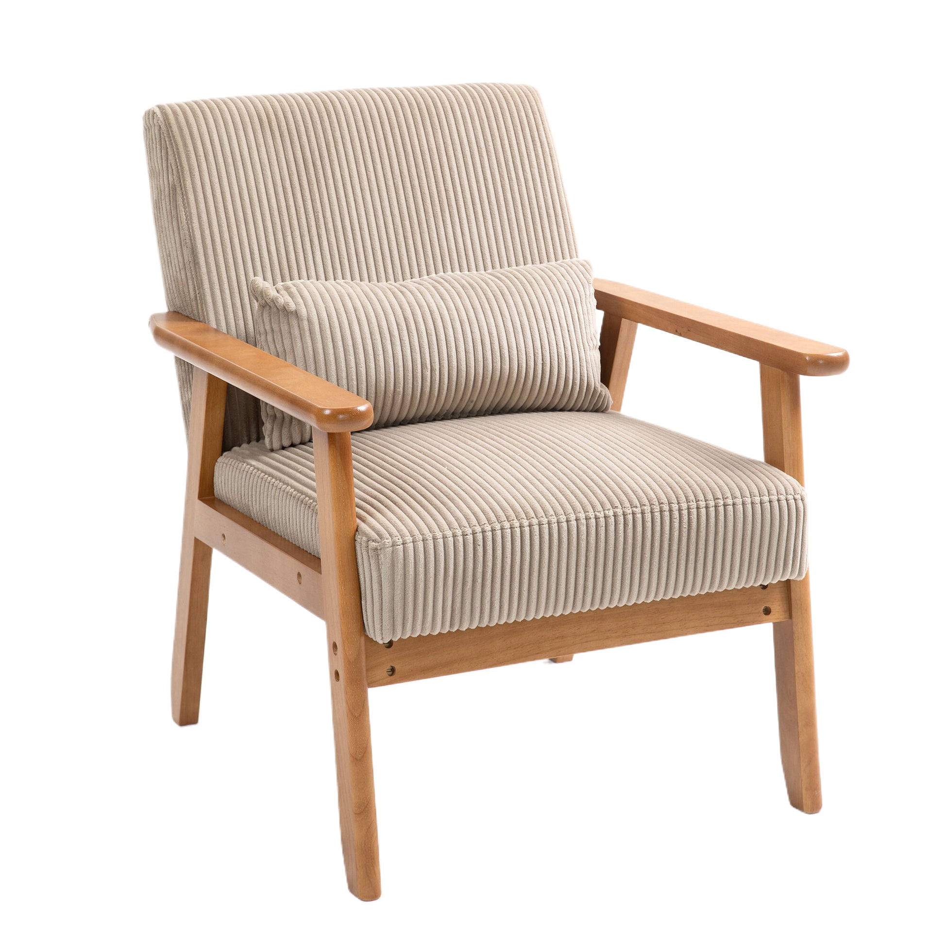 Leisure Chair With Solid Wood Armrest And Feet, Leisure Chair, Wood Frame, Velvet, Solid Rubber Wood Legs, Mid Century Modern Accent Chair, For Living Room Bedroom Studio Chair,Two Packs Camel Corduroy