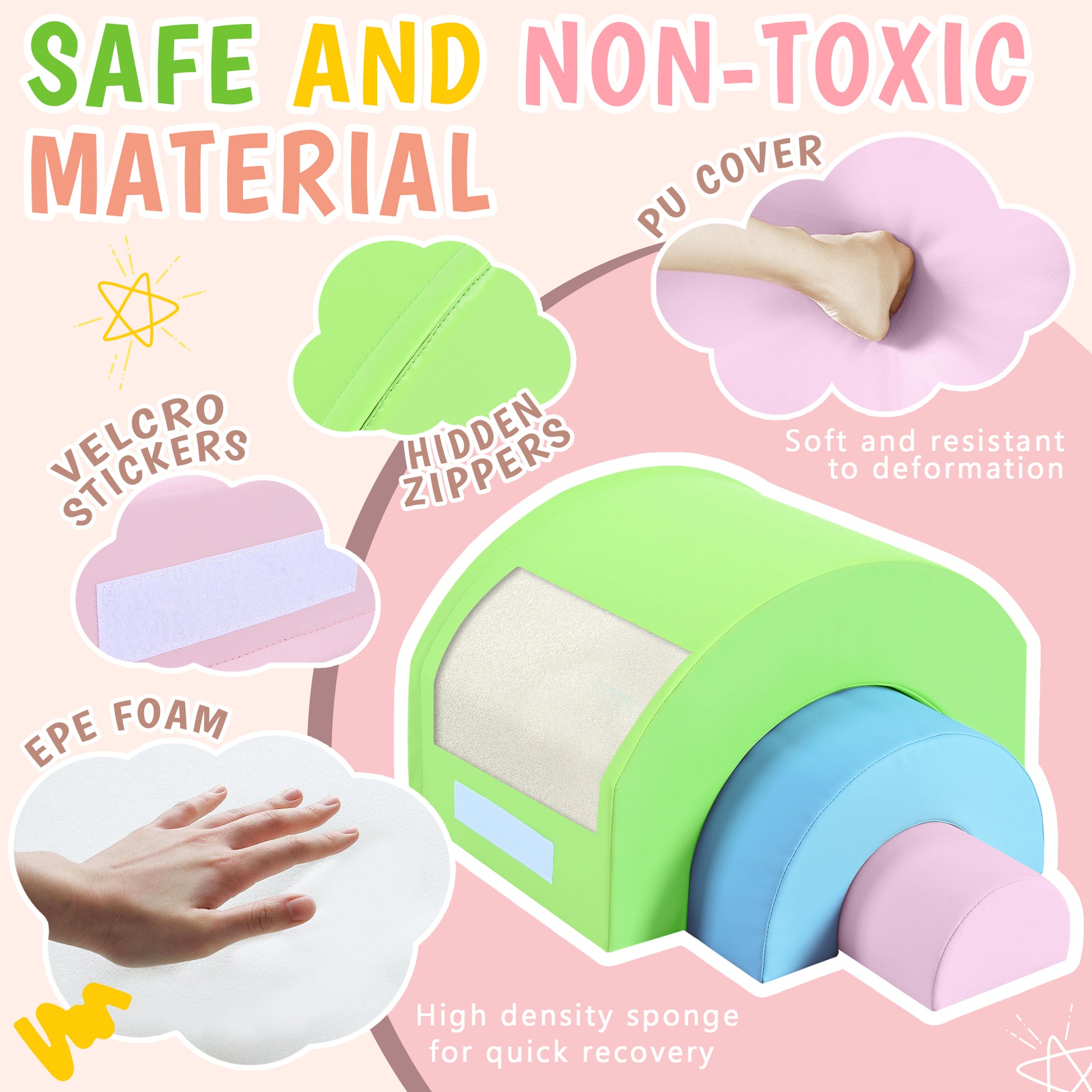 5 Piece Kids Climbing Toys For Toddlers, Foam Climbing Blocks For Babies, Kids Crawling And Climbing Indoor Active Play Structure Colorful Under 50 Lbs Cute Foam 1 To 2 Years Pu Indoor