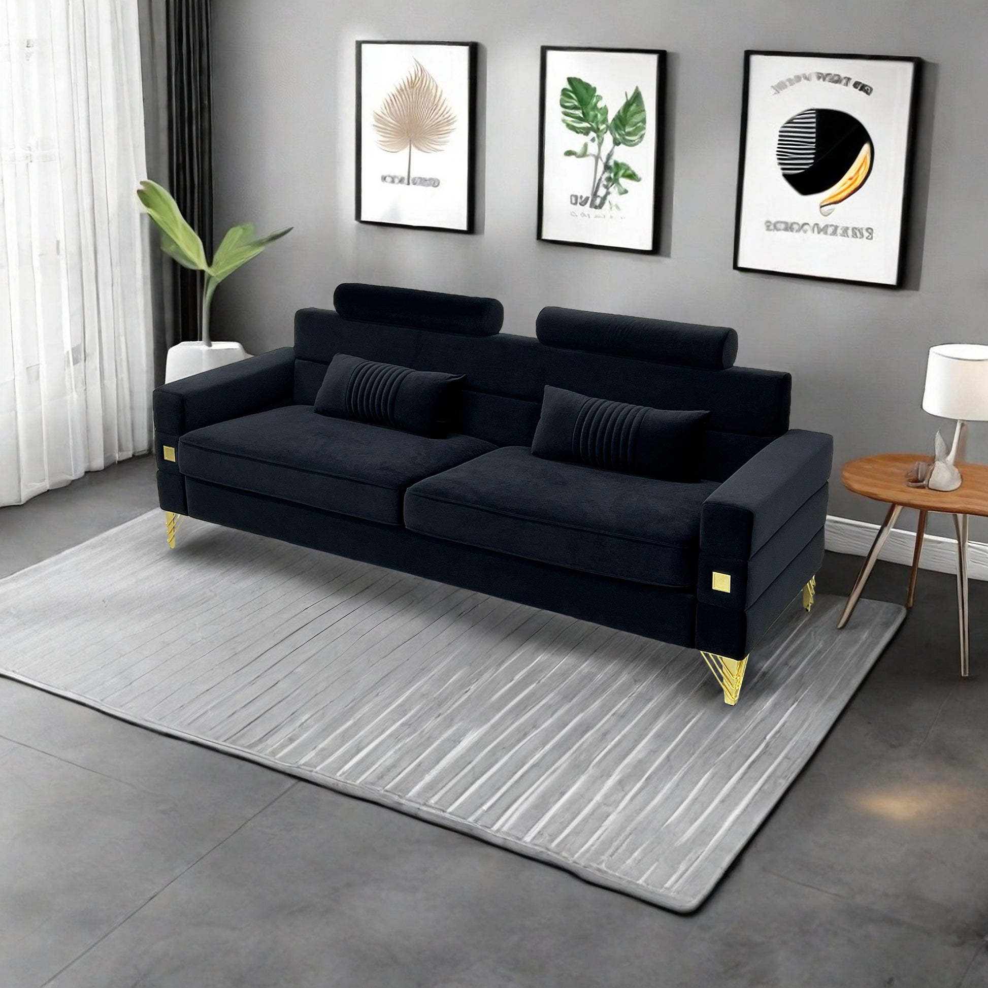 Fx P15 Bk Sofa Temu Suitable Black Velvet 2 Seat