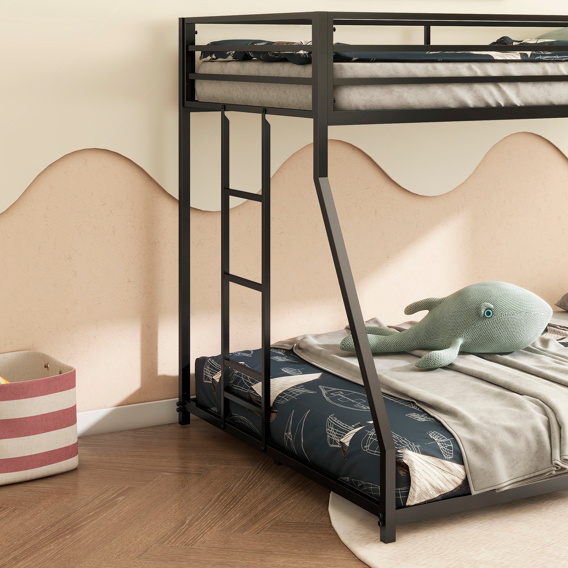 Same As Original B083124171 Adam Twin Over Full Metal Bunk, Black Full Box Spring Not Required Black Metal Bedroom Bunk Metal Metal