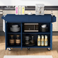 K&K 53.2'' Kitchen Island With Drop Leaf, Kitchen Storage Cart With Spice Rack, Towel Rack And 2 Drawers, Rolling Kitchen Island On Wheels With Adjustable Shelves For Kitchen, Dining Room, Navy Blue Navy Blue Brown Kitchen