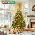 7Ft Pre Lit Artificial Holiday Christmas Tree For Home, Office,Party Decoration W 700 Warm White Lights, 2231 Branch Tips, Easy Assembly, Metal Hinges & Foldable Base Green Pvc