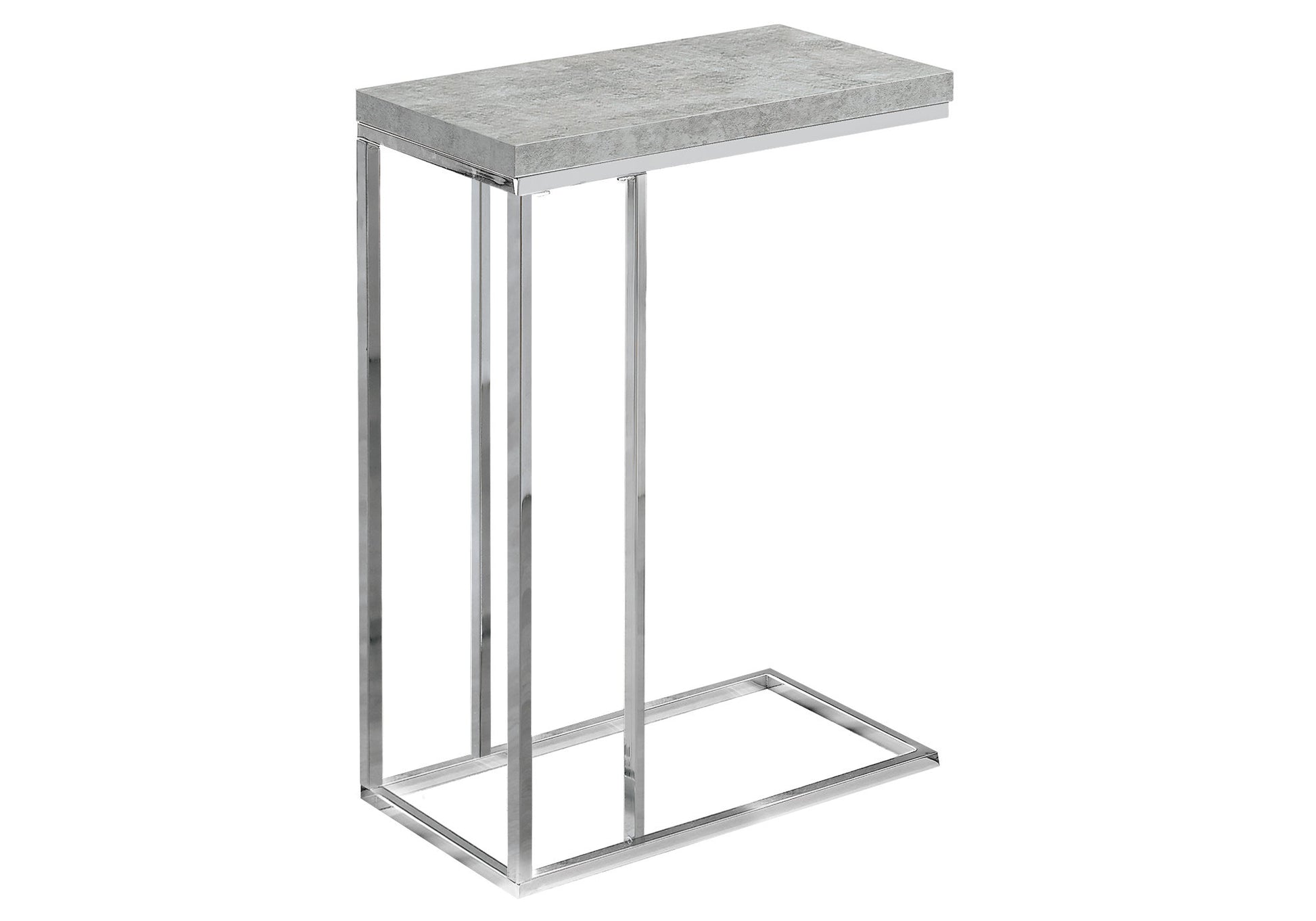 Accent Table, C Shaped, End, Side, Snack, Living Room, Bedroom, Grey Laminate, Chrome Metal, Contemporary, Modern Grey Particle Board