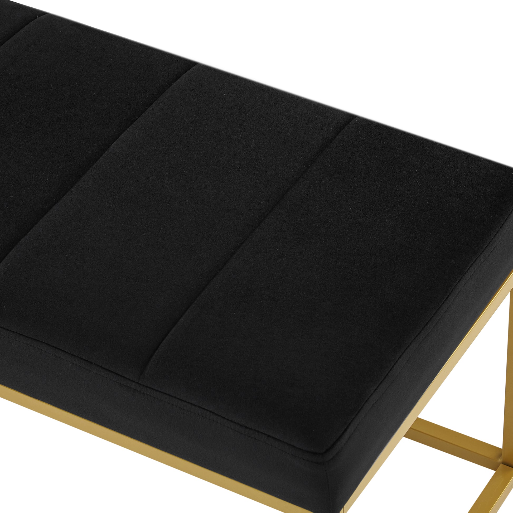 Modern Tufted Channel Entryway Bench Emerald Velvet Upholstered End Of Bed Bench With Metal Frame,Footboard Bench For Living Room, Bedroom Black Foam Velvet