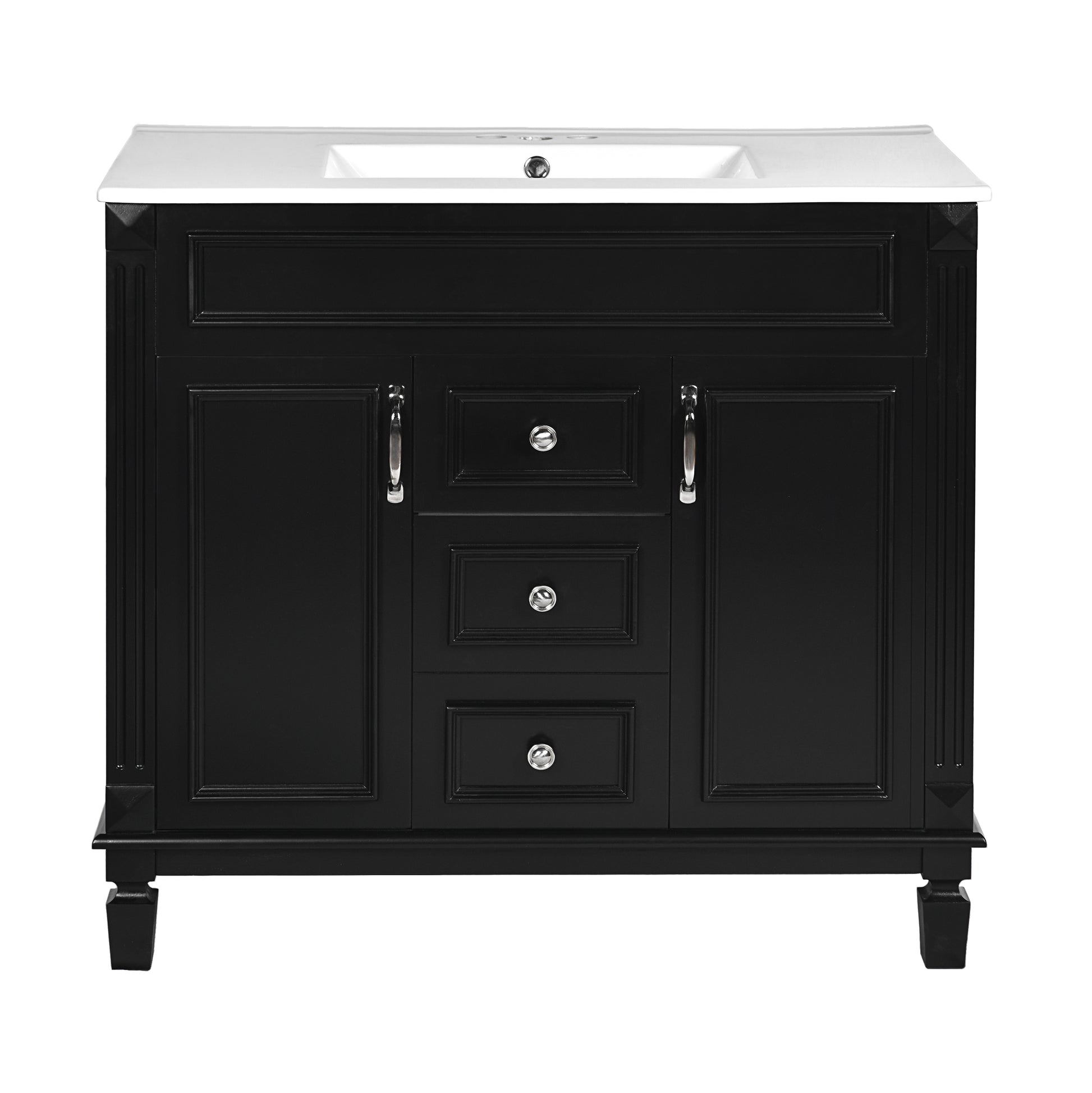 36'' Bathroom Vanity With Top Sink, Modern Bathroom Storage Cabinet With 2 Soft Closing Doors And 2 Drawers, Single Sink Bathroom Vanity Black Bathroom Modern Mdf Ceramic,Solid Wood Mdf