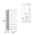 Armoire, Wardrobe Closet With Two Drawers,Hanging Rod, White White Solid Wood Mdf Engineered Wood