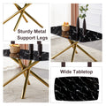 Table And Chair Set.Modern Luxurious Black Marble Patterned Tempered Glass Dining Table Set With Transparent Pp Chairs.8 Transparent High Quality Pp Dining Chairs With Golden Legs. Gold Black Seats