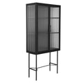 Elegant Floor Cabinet With 2 Tampered Glass Doors Living Room Display Cabinet With Adjustable Shelves Anti Tip Dust Free Easy Assembly Black Color Black Steel