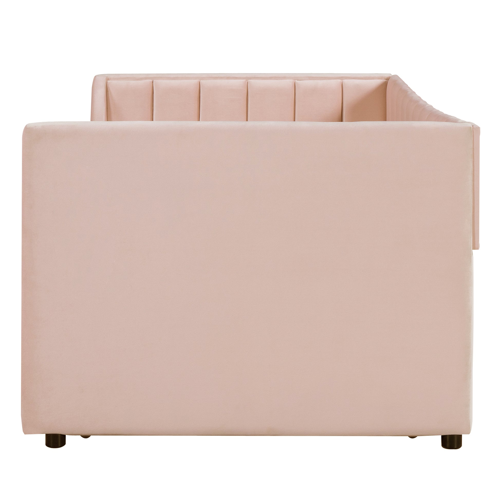 Twin Size Upholstered Velvet Daybed With Trundle, Pink Box Spring Not Required Twin Pink Wood Bedroom Bed Frame Velvet Upholstered