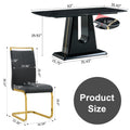 1 Table And 4 Chairs. Modern, Simple And Luxurious Black Imitation Marble Rectangular Dining Table And Desk With 4 Black Pu Gold Plated Leg Chairs 63'' X 35.4'' X 30'' Black Mdf