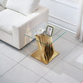 Tempered Glass Top End Table With Gold Mirror Finish Stainless Steel Base Gold Tempered Glass