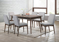 Modern 7Pc Dining Set Ash Walnut Finish Dining Table 6X Side Chairs Foam Cushion Fabric Upholstery Wood Dining Room Rubberwood Rectangular Dining Table With Chair Upholstered Chair Wood Walnut Solid Back Seats 6 Classic,Contemporary,Modern,Transitional 4