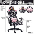 Ts85 Cow Print Luxx Series Gaming Chair Caster Nylon Black White Office Spot Clean Rectangular Modern Handle Office Chairs Solid Back Fabric Metal