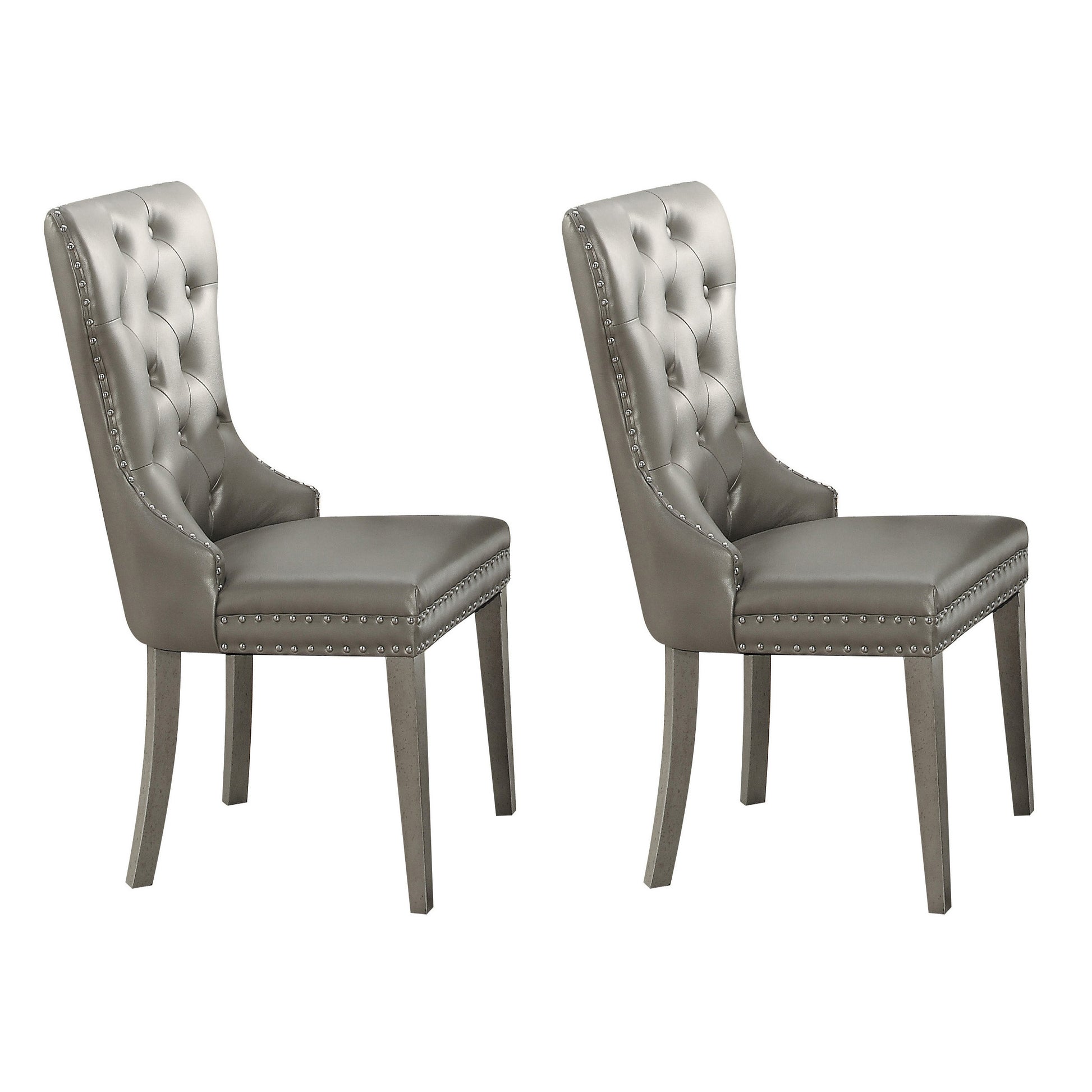 Champagne Tufted Side Chairs Set Of 2 Solid Champagne Dining Room Traditional Side Chair Hickory Wing Back Set Of 2 Foam Faux Leather