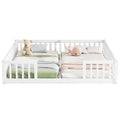 Double Twin Floor Bed With Fence, Guardrails, Without Door, White Twin White American Design Pine