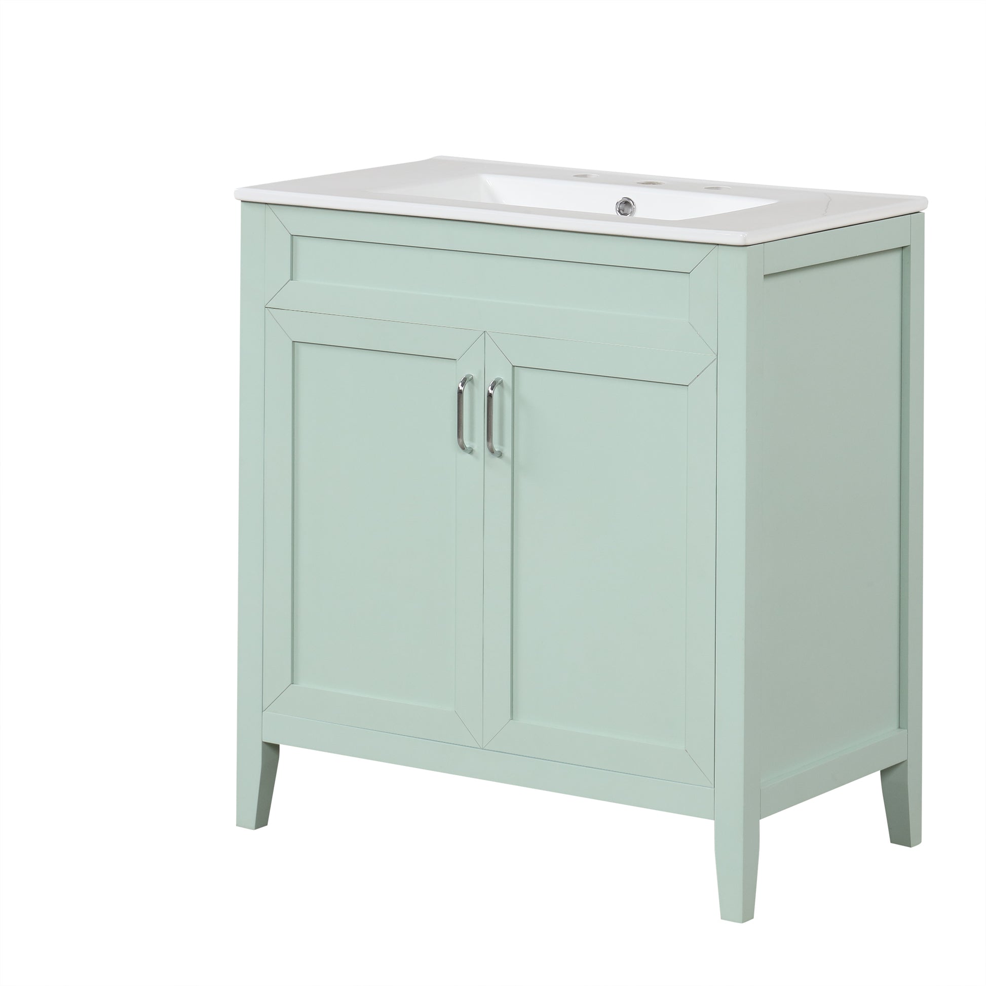 30" Bathroom Vanity With Sink, Multi Functional Bathroom Cabinet With Doors And Drawers, Solid Frame And Mdf Board, Green Green Solid Wood Mdf