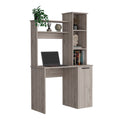 Computer Desk With Large Work Surface, Hutch Storage And Single Door Cabinet With 3 Tier Shelves, Light Gray Gray Particle Board Particle Board